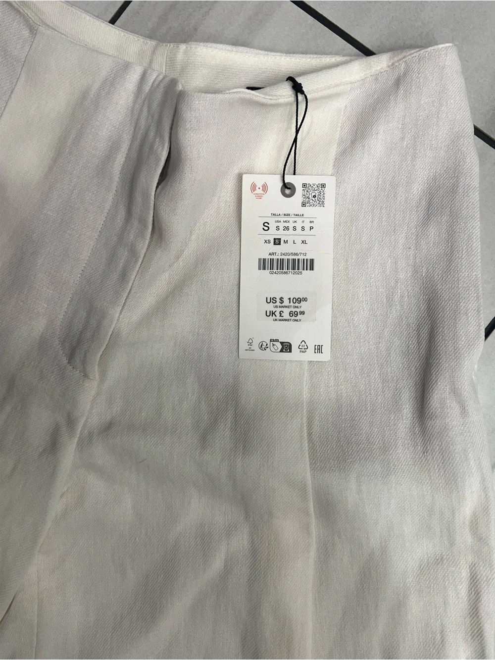 Zara White Linen Pants Resort High Waisted Luxury Wide Leg Boho Retail $109